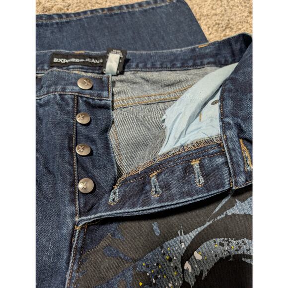 Express Junior's‎ Dark Wash Jeans Artist Paint Splatter Graffiti Size 11/12 - Picture 10 of 10